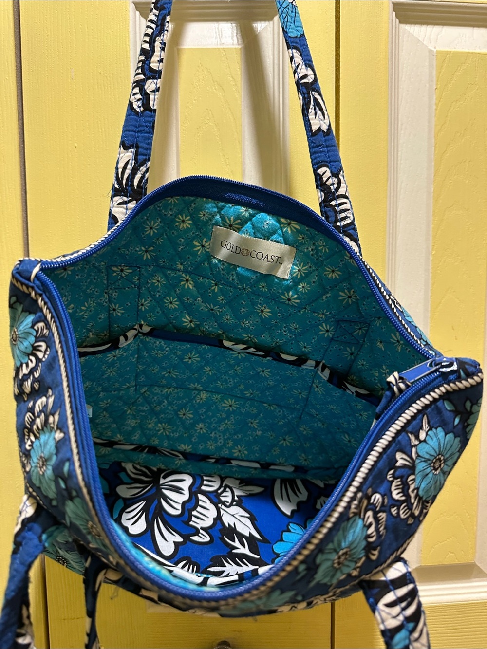 Gold Coast Blue Floral Quilted Tote